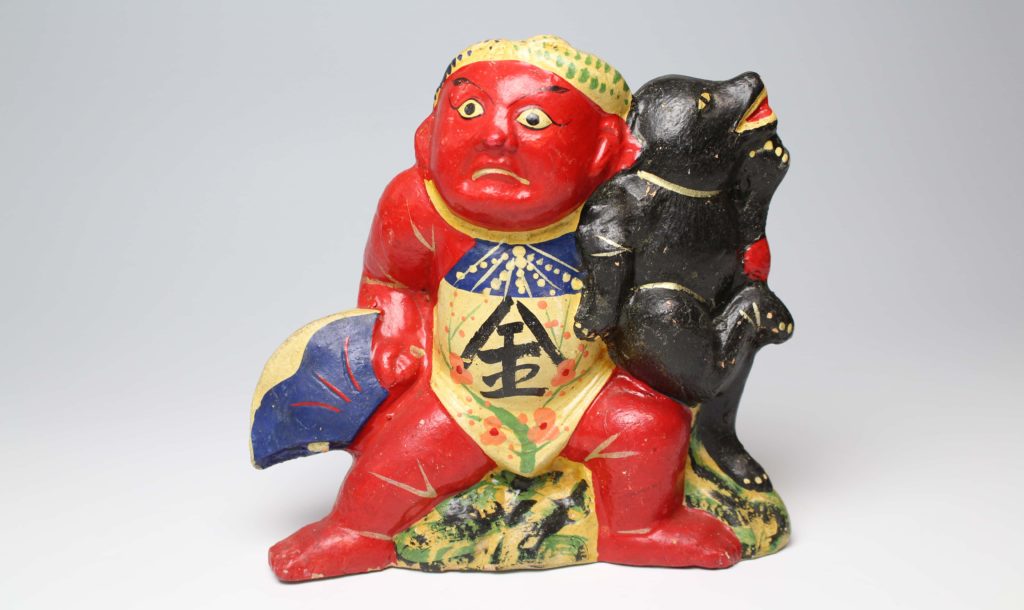 古い土人形三点　（伏見？赤物？）そろばん福助 他　/郷土玩具 郷土人形 磁器人形 古民芸