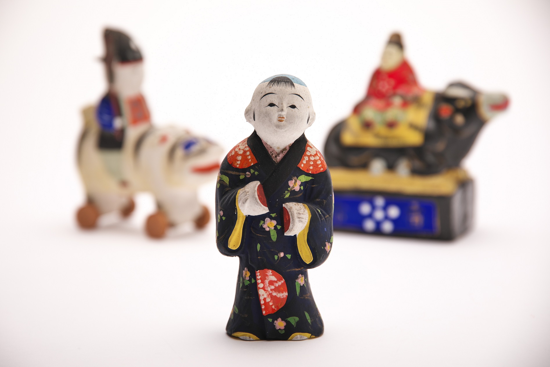 古い土人形 子連れ 郷土玩具、土人形・・・古八橋の「子連れ」 土人形 歌舞伎 大正期 郷土玩具